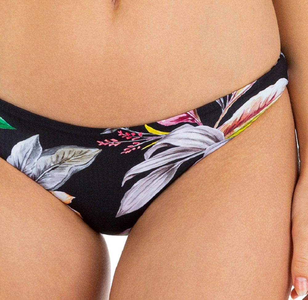 Hurley Junior's Tropical Print Cheeky Swim Bottoms Swimsuit Black