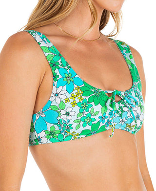 Hurley Women's Wild Bloom Mist Tie Front Bikini Swim Top Blue Size X-Small