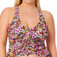 California Waves Women's Ditsy Print Drawstring Tankini Top Swimsuit Black