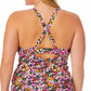 California Waves Women's Ditsy Print Drawstring Tankini Top Swimsuit Black