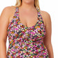 California Waves Women's Ditsy Print Drawstring Tankini Top Swimsuit Black