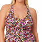 California Waves Women's Ditsy Print Drawstring Tankini Top Swimsuit Black