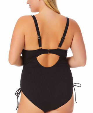 California Waves Women's Ribbed Cutout One Piece Swimsuit Black Size 1X