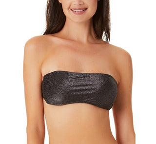 California Waves Junior's Metallic Shine Bandeau Bikini Top Swimsuit Black