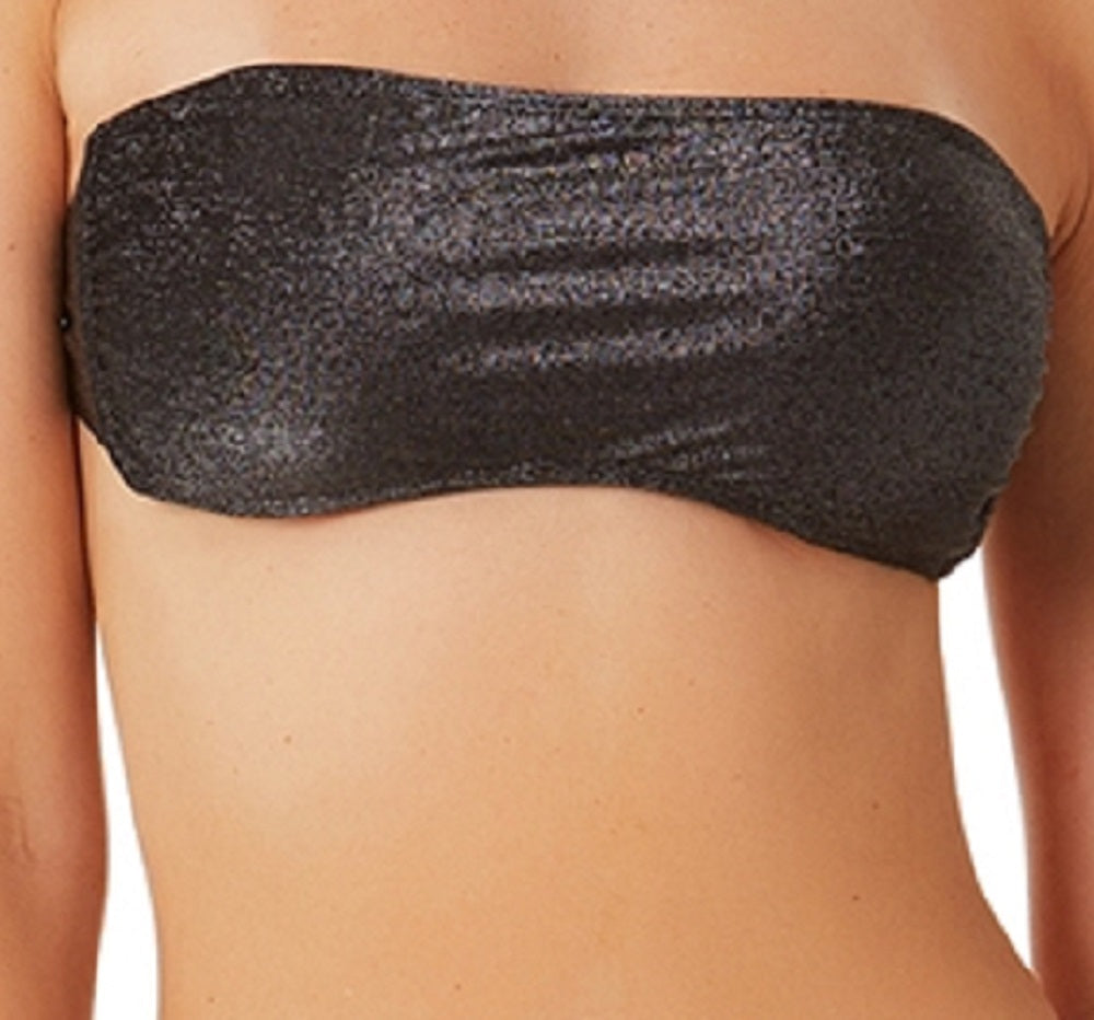 California Waves Junior's Metallic Shine Bandeau Bikini Top Swimsuit Black