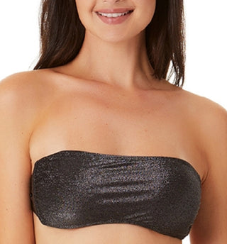 California Waves Junior's Metallic Shine Bandeau Bikini Top Swimsuit Black