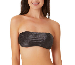 California Waves Women's Juniors' Metallic Shine Bandeau Bikini Top  Swimsuit Black Size Small