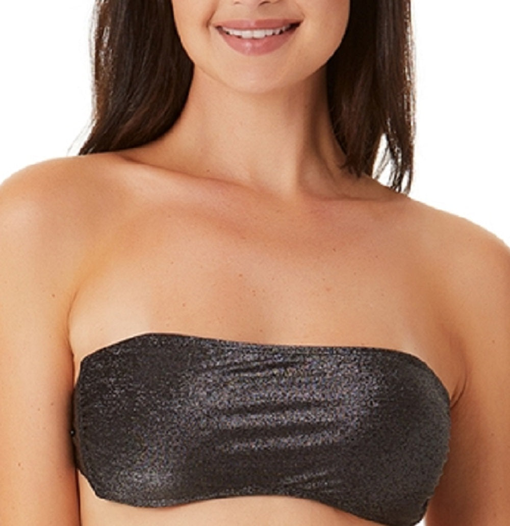 California Waves Women's Juniors' Metallic Shine Bandeau Bikini Top  Swimsuit Black Size Small