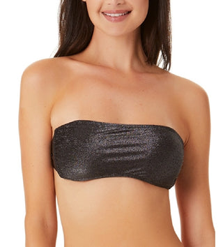 California Waves Junior's Metallic Shine Bandeau Bikini Top Swimsuit Black