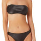 California Waves Junior's Metallic Shine Bandeau Bikini Top Swimsuit Black