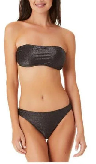 California Waves Junior's Metallic Shine Bandeau Bikini Top Swimsuit Black
