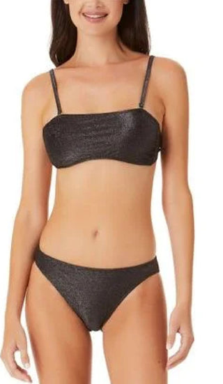 California Waves Junior's Metallic Shine Bandeau Bikini Top Swimsuit Black