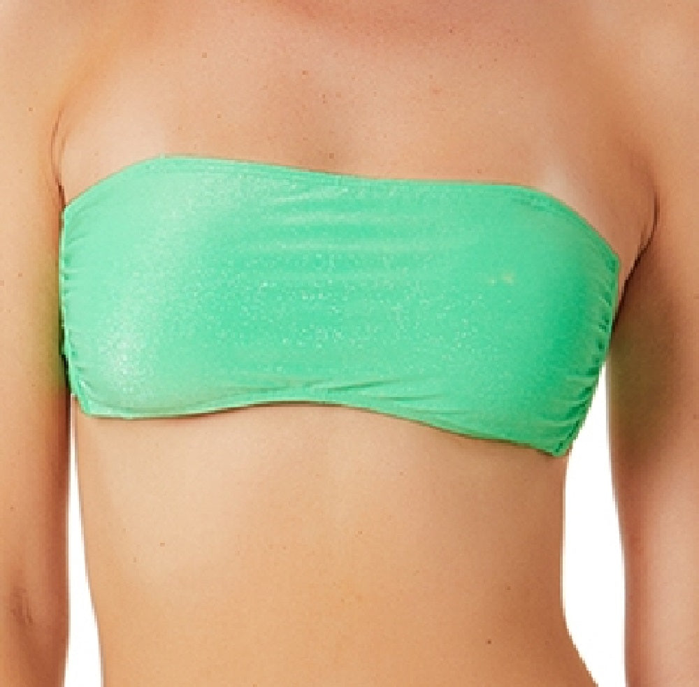California Waves Junior's Metallic Shine Bandeau Bikini Top Swimsuit Green