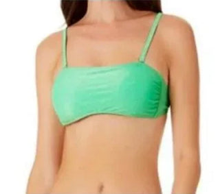 California Waves Junior's Metallic Shine Bandeau Bikini Top Green Size M