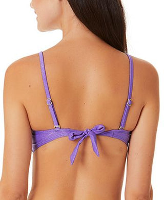 California Waves Junior's Metallic Shine Bandeau Bikini Top Swimsuit Purple