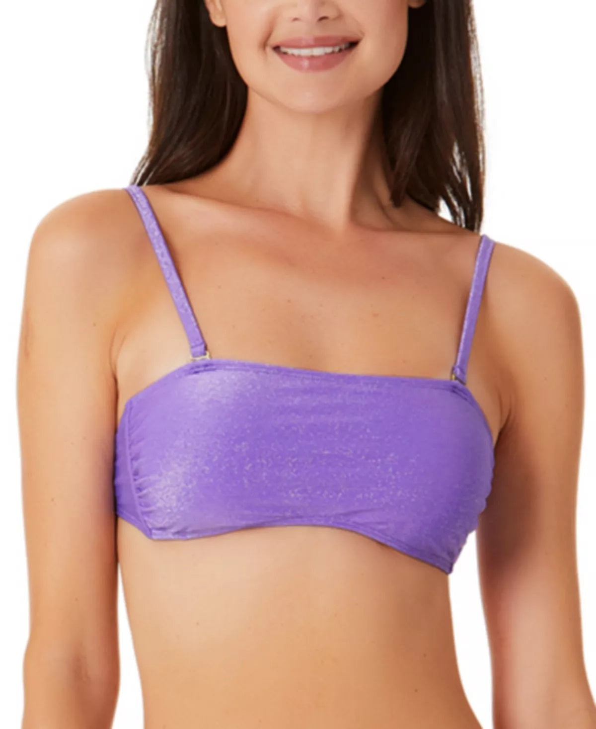 California Waves Junior's Metallic Shine Bandeau Bikini Top Swimsuit Purple