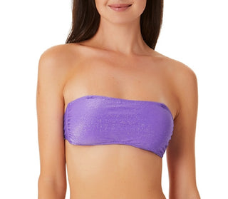 California Waves Junior's Metallic Shine Bandeau Bikini Top Swimsuit Purple
