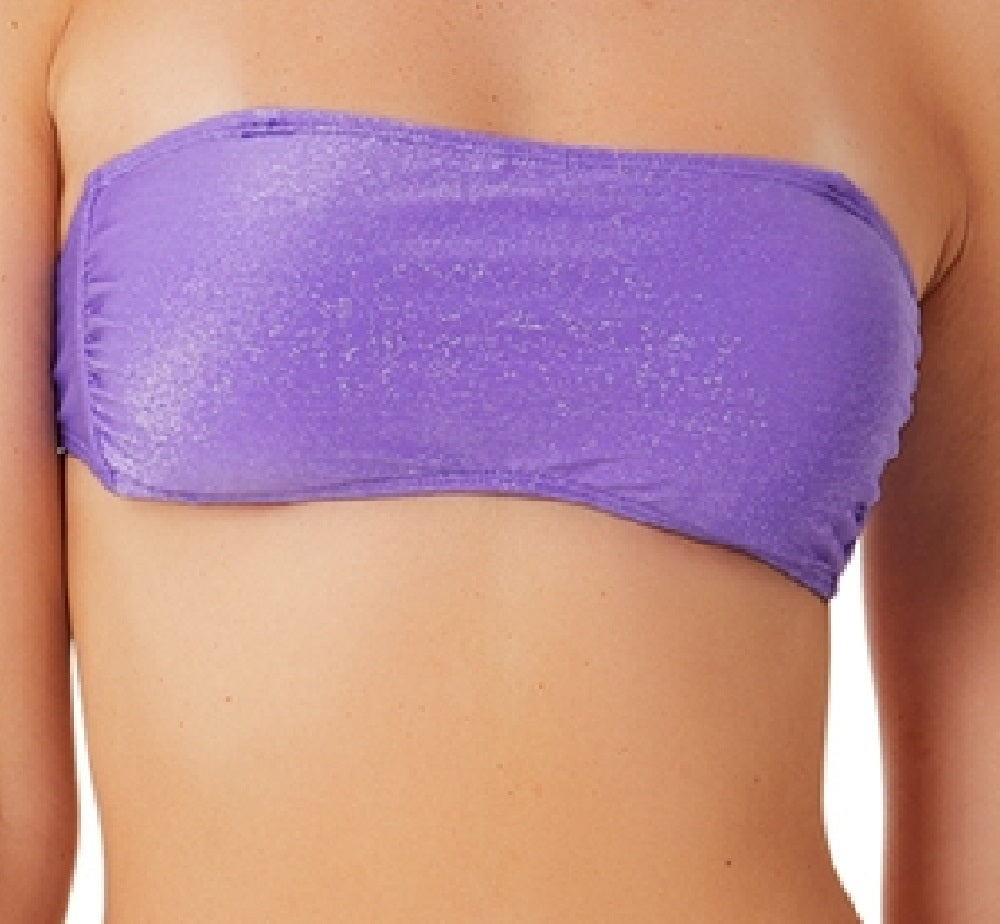 California Waves Junior's Metallic Shine Bandeau Bikini Top Swimsuit Purple