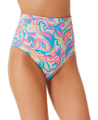 California Waves Junior's Festive Vibes Banded High Waist Bottoms Swimsuit White