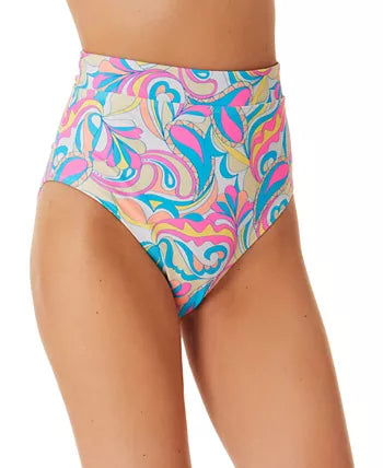 California Waves Junior's Festive Vibes Banded High Waist Bottoms Swimsuit White