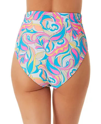 California Waves Junior's Festive Vibes Banded High Waist Bottoms Swimsuit White