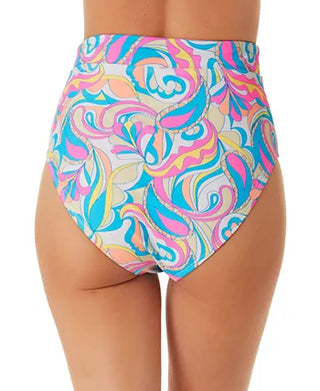 California Waves Junior's Festive Vibes Banded High Waist Bottoms Swimsuit White