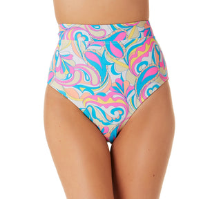 California Waves Junior's Festive Vibes Banded High Waist Bottoms Swimsuit White