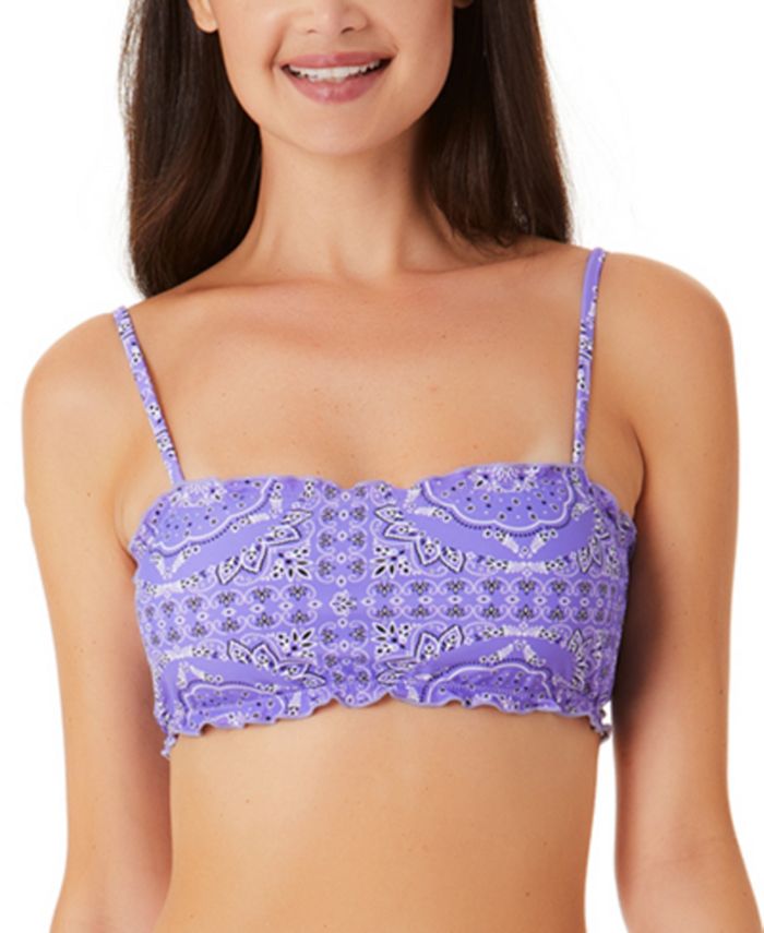 California Waves Women's Flowery Flow Bandeau Bikini Top Swimsuit Purple