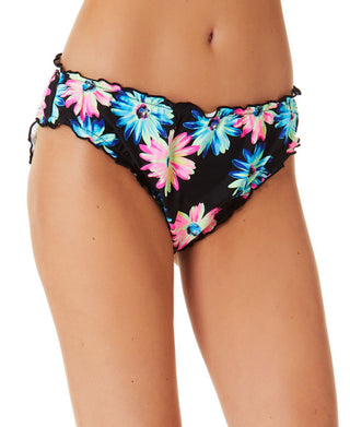 California Waves Junior's Gerber Daisy Lettuce Edge Hipster Bikini Bottoms Swimsuit White