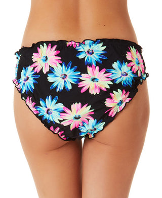 California Waves Junior's Gerber Daisy Lettuce Edge Hipster Bikini Bottoms Swimsuit White