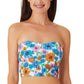 California Waves Women's Wall Paper Floral Long Line Bandeau Top Swimsuit Blue