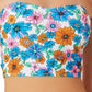 California Waves Women's Wall Paper Floral Long Line Bandeau Top Swimsuit Blue