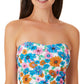 California Waves Women's Wall Paper Floral Long Line Bandeau Top Swimsuit Blue