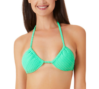 California Waves Junior's Ribbed Terry Triangle Bikini Top Swimsuit Green