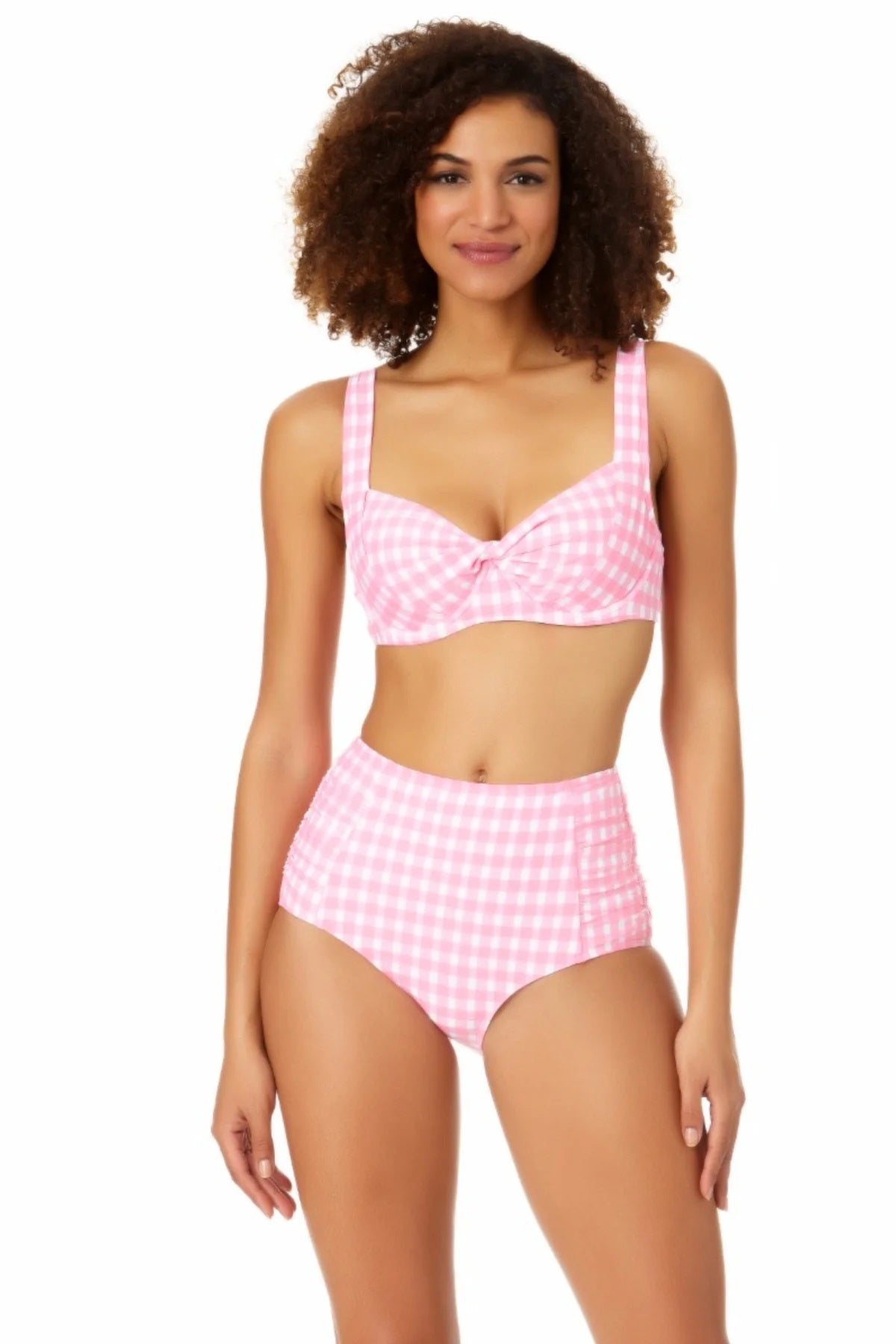 Anne Cole Women's Gingham Print High Waist Swim Bottoms Swimsuit Pink Size Medium