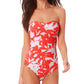 Anne Cole Women's Coral Palms Twist Front Strapless One Piece Swimsuit Orange Size 14