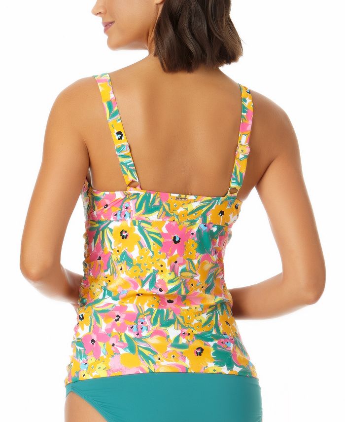 Anne Cole Women's Sunshine Floral Printed Underwire Twist Tankini Top Swimsuit Yellow Size 34C