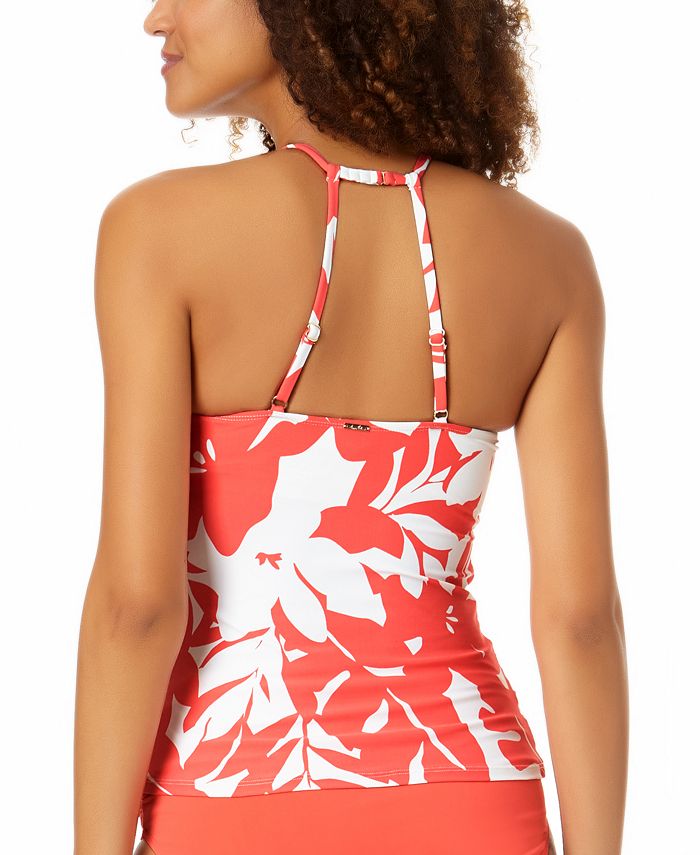 Anne Cole Women's Coastal Palm Printed High Neck Tankini Top Swimsuit Orange