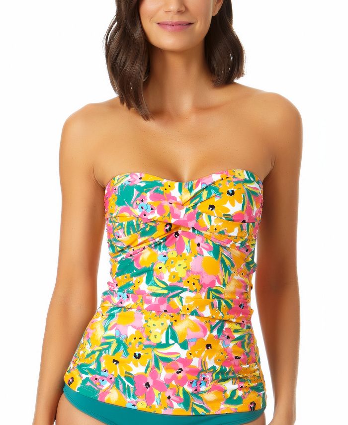 Anne Cole Women's Sunshine Floral Twist Front Shirred Tankini Top Swimsuit Yellow