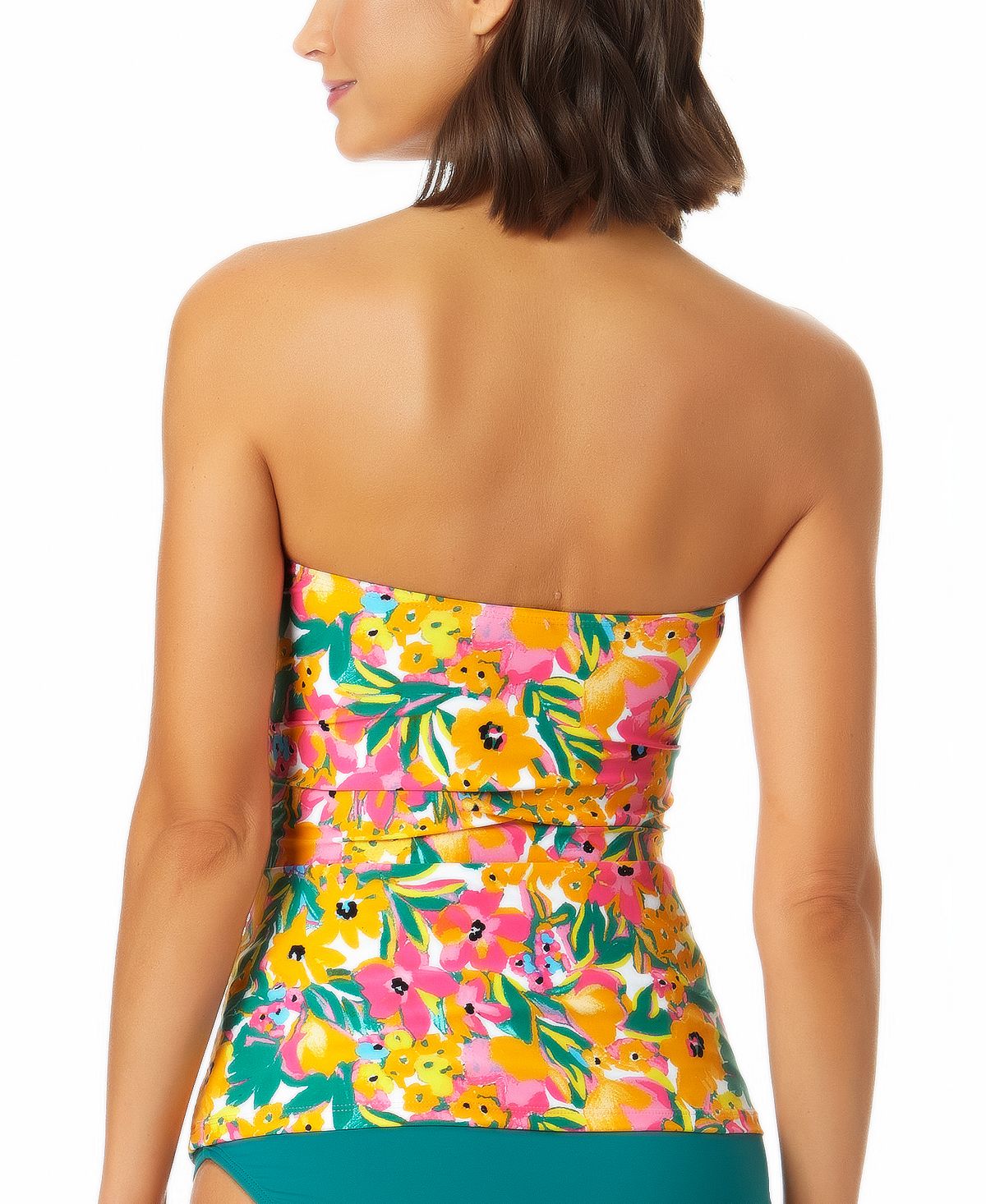 Anne Cole Women's Sunshine Floral Twist Front Shirred Tankini Top Swimsuit Yellow