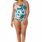Anne Cole Women's Plus Zesty Tropical Belted Scoop Neck One Piece Swimsuit White Size 20W