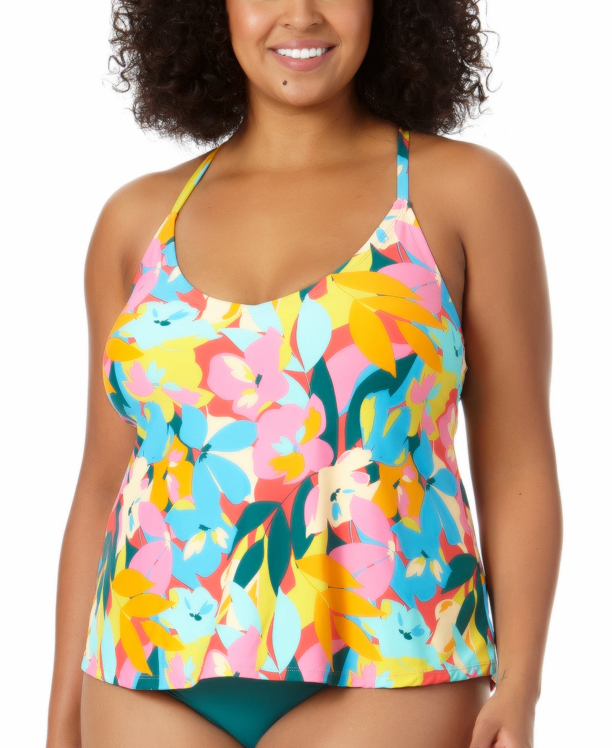 Anne Cole Women's Plumeria Easy Trapeze Tankini Top Swimsuit Multicolor Size 22W