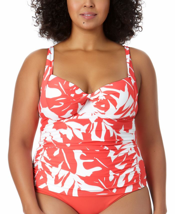 Anne Cole Women's Coastal Palm Printed Twist Underwire Tankini Top Swimsuit Orange