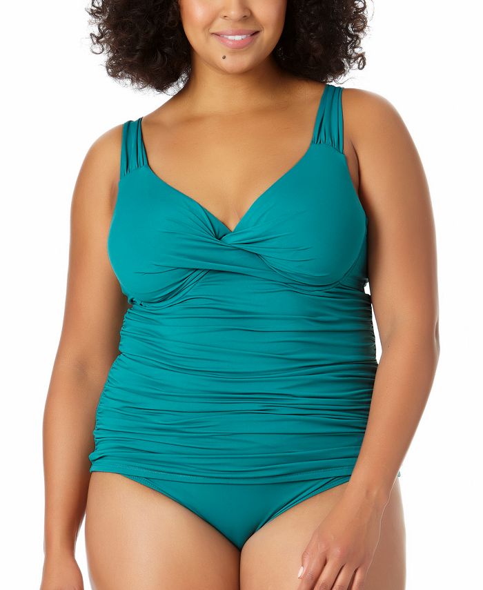Anne Cole Women's Twist Front Underwire Tankini Top Swimsuit Green Size 24W