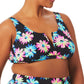 California Waves Women's Gerber Daisy Bralette Bikini Top Swimsuit Black Size 1X