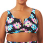 California Waves Women's Gerber Daisy Bralette Bikini Top Swimsuit Black Size 1X