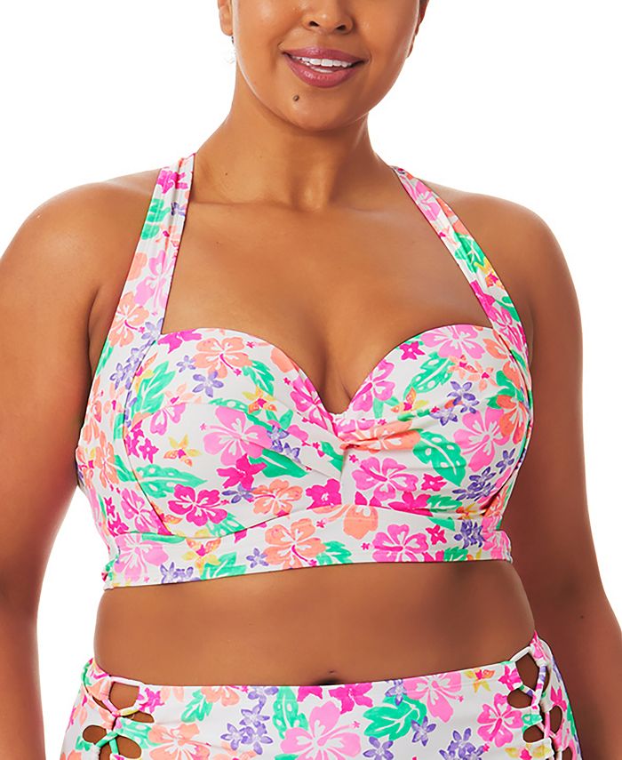 California Waves Women's Hawaii Sunsets Strappy Bikini Top Swimsuit White Size 1X