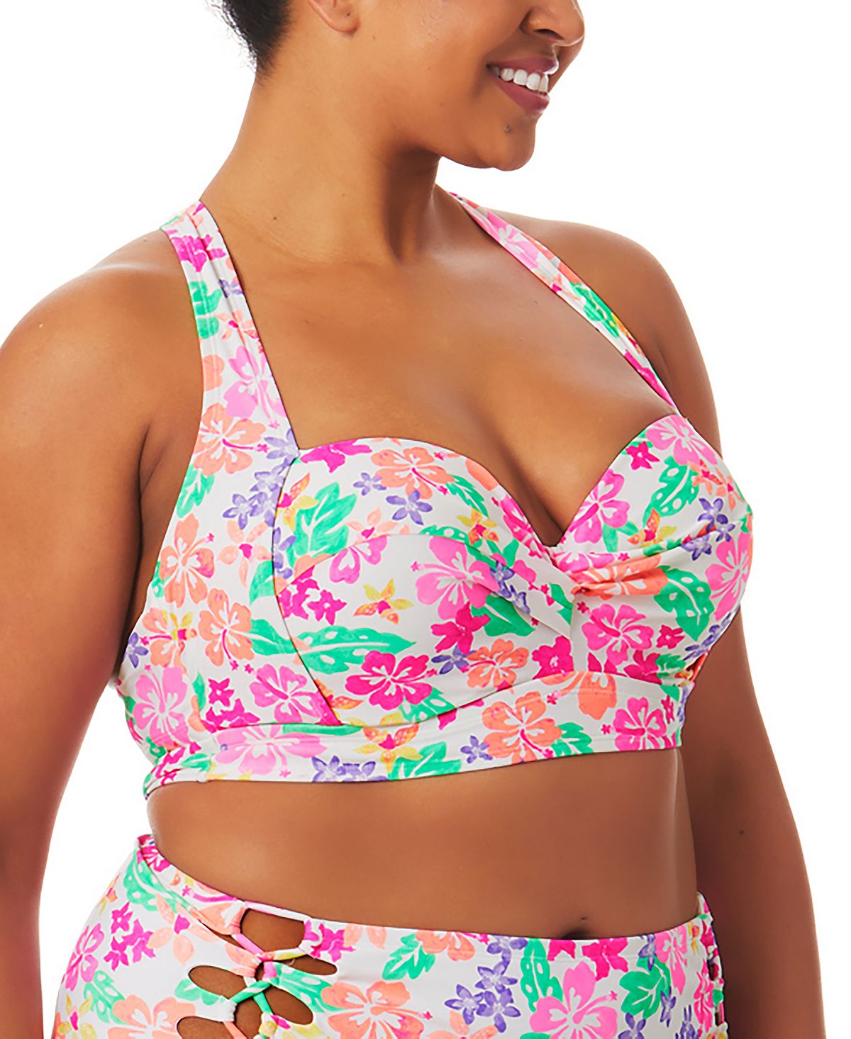 California Waves Women's Hawaii Sunsets Strappy Bikini Top Swimsuit White Size 1X