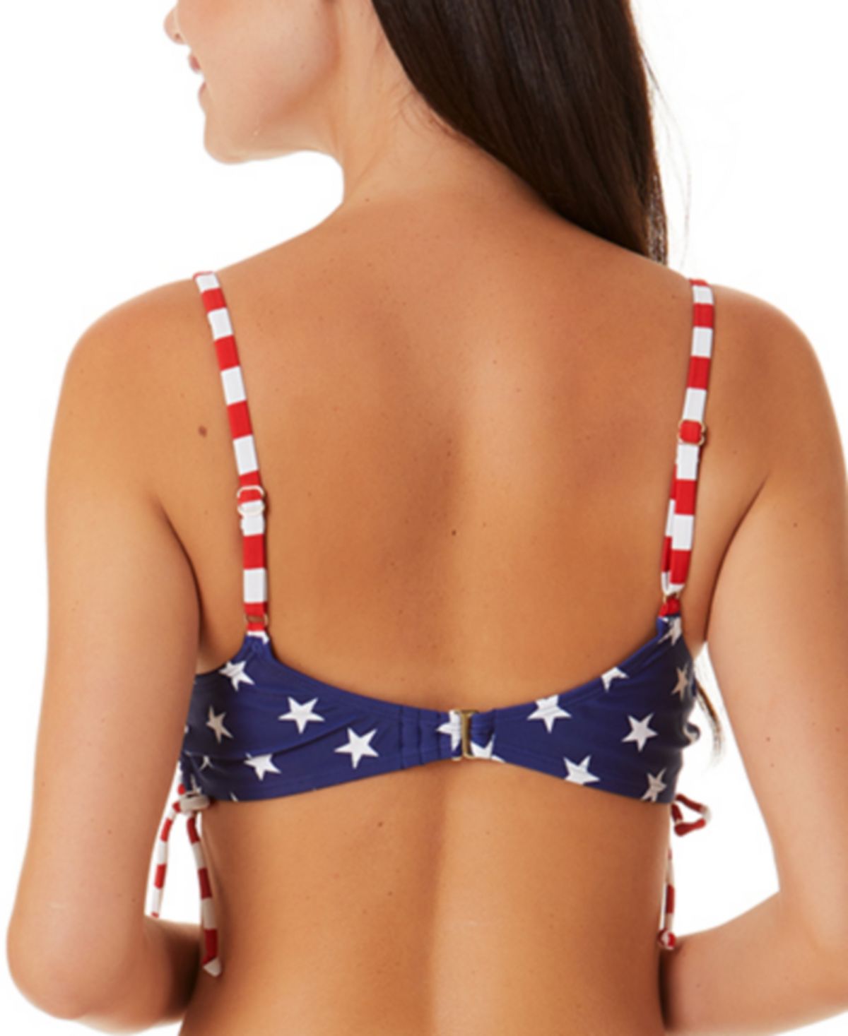 California Waves Junior's Classic Stars And Stripes Side Lace Up Bralette Bikini Top Swimsuit Blue