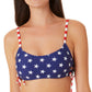 California Waves Junior's Classic Stars And Stripes Side Lace Up Bralette Bikini Top Swimsuit Blue